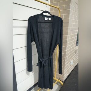 90’s black ribbed midi cardigan
